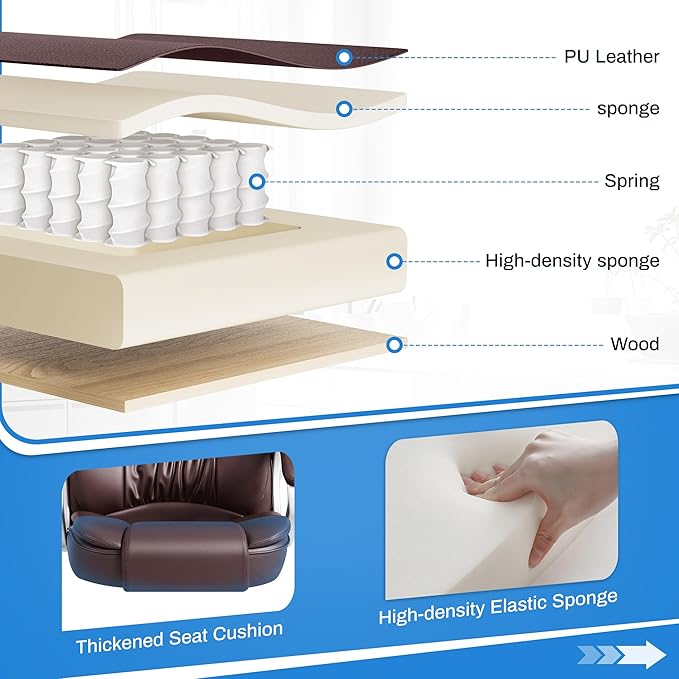 Furmax Leather High Back Office Chair Ergonomic Executive Office Chair Swivel Computer Desk Chair Lumbar Support Soft Cushioned Padded Arms (Brown)