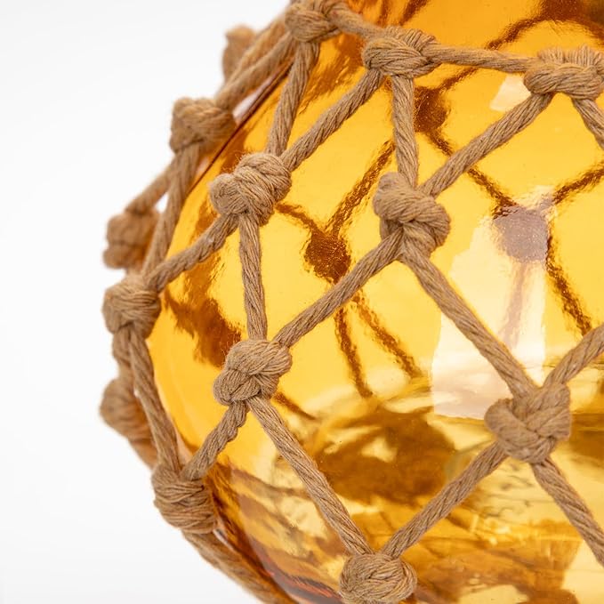 Hollyone Amber Glass Vase with Cotton Rope Cover Woven Round Glass Vase Decorative Flower Bottle Modern Vase for Table Centerpiece Farmhouse Wedding Home Decor