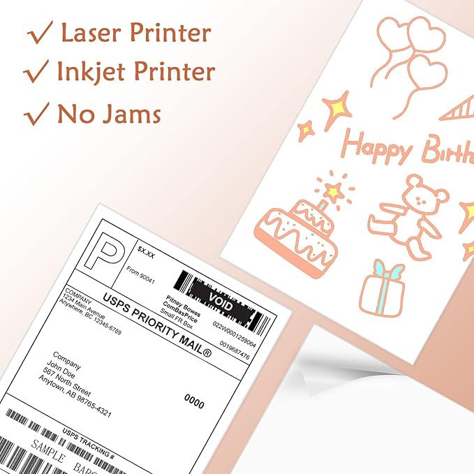 9527 Product Full Sheet Shipping Labels, 8-1/2" x 11" Blank White Sticker Paper, Self Adhesive Address Labels for Laser/Inkjet Printers, 5000 Labels