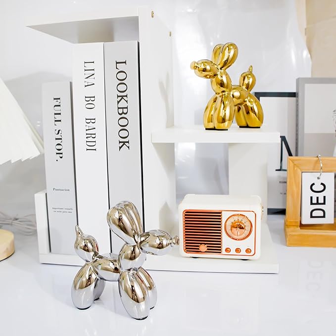 Creative Balloon Dog Statues Small Ceramic Animal Sculpture Modern Home Decor Living Room Desktop Decorations Bedroom Office Cabinet Ornament (Gold)