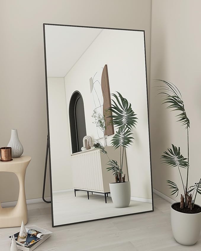Koonmi 71"x31" Floor Mirror Full Length, Bedroom Floor Body Mirror with Stand, Large Black Mirror, Leaning, Standing or Hanging Horizontally/Vertically