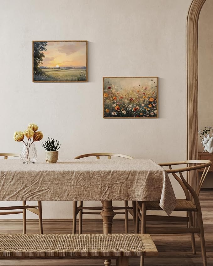 InSimSea Framed Canvas Wall Art, Vintage Wall Decor, Fall Landscape Watercolor Painting for Living Room, Bedroom Earthy Country Autumn Sunset Print Pictures Decorations,12x16inch