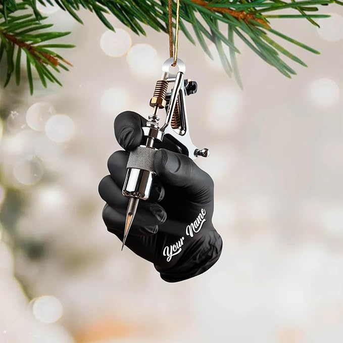 Custom Tattoo Ornament 2025 – Personalized Acrylic 2D Flat Tattoo Machine Ornament, Custom Ink Artist Gift, Tattoo Studio Christmas Tree Decoration, Holiday Keepsake for Tattooes Enthusiasts