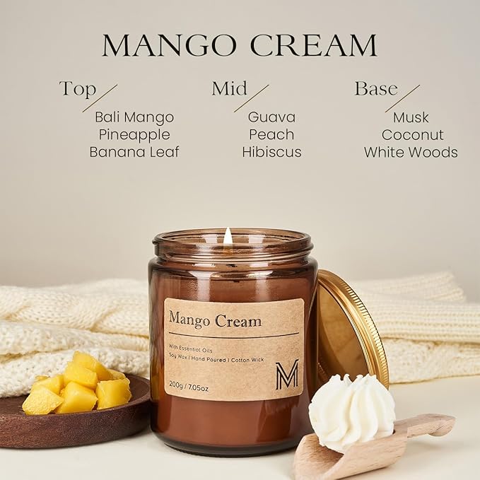 M&SENSE Mango Cream Home Scented Candle for Relaxation, Gifting, Spa | 7.05oz Candles Gift for Birthday Housewarming Mother's Valentine Day