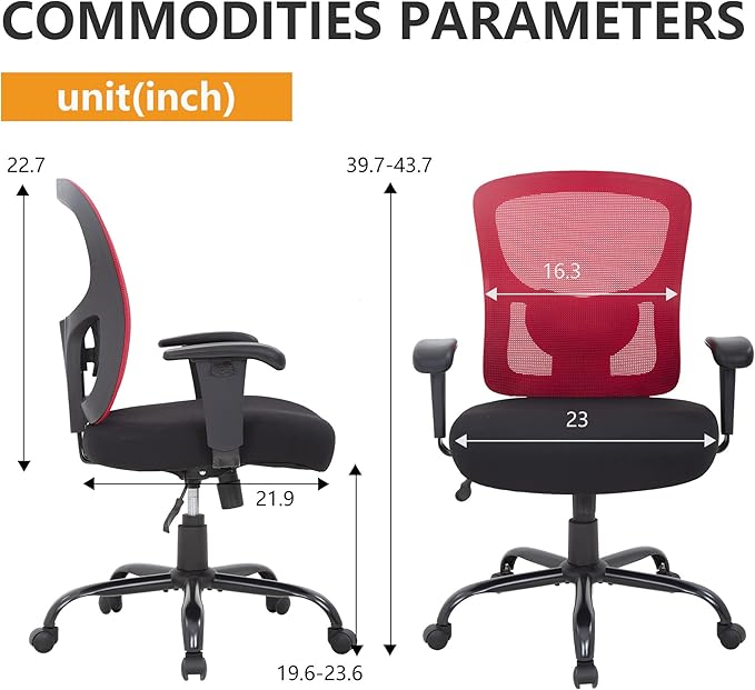 PayLessHere Ergonomic Desk Chair Office Chair Computer Chair 500lbs with Lumbar Support Wide Seat Adjust Arms Rolling Swivel High Back Task Executive Big and Tall Office Chair for Home Office，Red