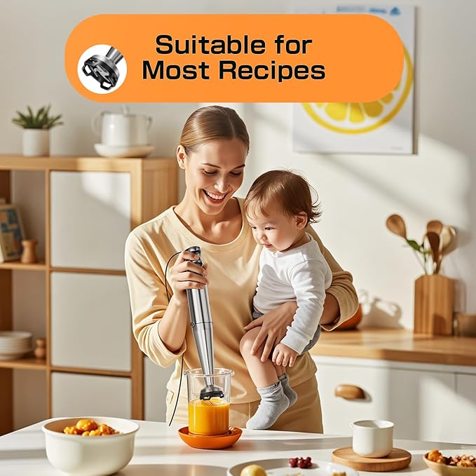 Immersion Blender Handheld 1100W - 3 in 1 Hand Blenders Set with Trigger Speed Control Stainless Steel Emulsion Stick with Whisk and Milk Frother, Emulsifier for Kitchen for Soup, Smoothie, Puree