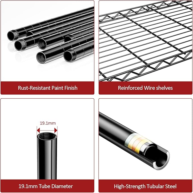 IZEUK 3 Tier Heavy Duty Steel Storage Shelves, Metal Shelf Wire Shelving Rack for Pantry, Kitchen, Cloakroom or Office Organization (11.8" D x 25.6" W x 31.5" H, 750LBS, Black)