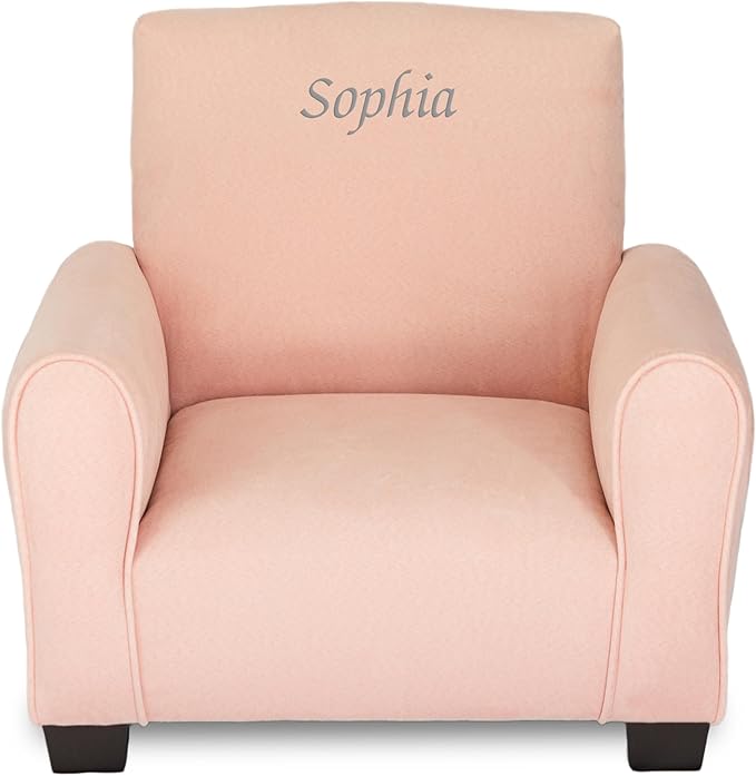Toddler Personalized Armchair, Kids Upholstered Rocking Chair with Personalization, Toddler Chair with Personalized Name, Comfy Child Armchair, (Blush Suede, Legs)