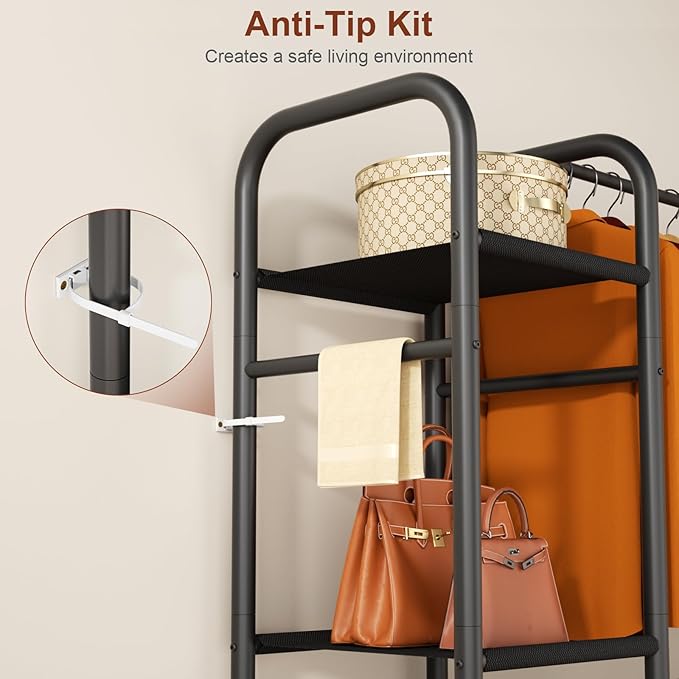 Portable Closets For Hanging Clothes,Wardrobe Closet Racks For Hanging Clothes,Sturdy Clothes Rack Heavy Duty,4-Tier Metal Freestanding Clothing Racks With Shelves, 45" X 16" X 69"