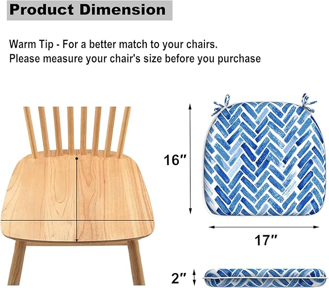 Set of 2 Outdoor Chair Cushions with Ties,Water Repellent Patio Chair Pads 17"x 16" for Outdoor Furniture,Round Corner Seat Cushions for Garden Yard Kitchen Blue Bricks