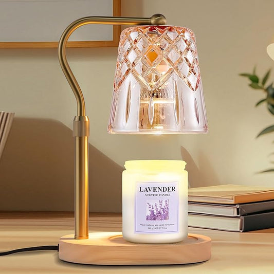 Candle Warming Lamp with Timer Dimmer, Adjustable Height Electric Wax Melt Warmer for Jar Candles with 3 Bulbs, Mother's Day Women's Home Decor Gift, Oval Base with Copper Color Pole
