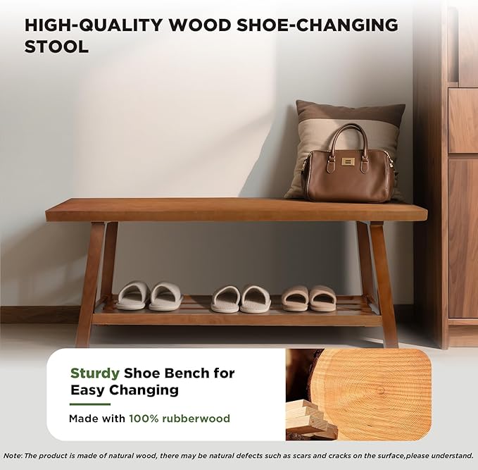 31.5" Farmhouse Solid Wood Bench, Small Long Rustic Storage Entryway Bench for Indoor, Bedroom,Dining Room, Living Room and Hallway