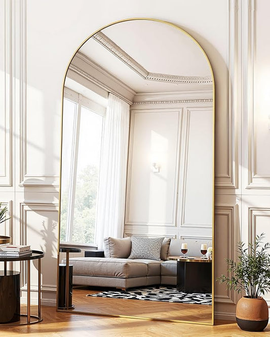 Suidia Full Length Mirror, 81"x41" Floor Standing Mirror Freestanding, Full Body Mirrors with Stand for Bedroom, Hanging Mounted for Living Room Cloakroom, Gold, Arched Style