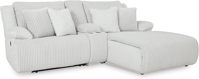 Signature Design by Ashley Top Tier Casual L-Shaped 3-Piece Reclining Sectional Sofa with Chaise, Console Storage and 4 Accent Pillows, White