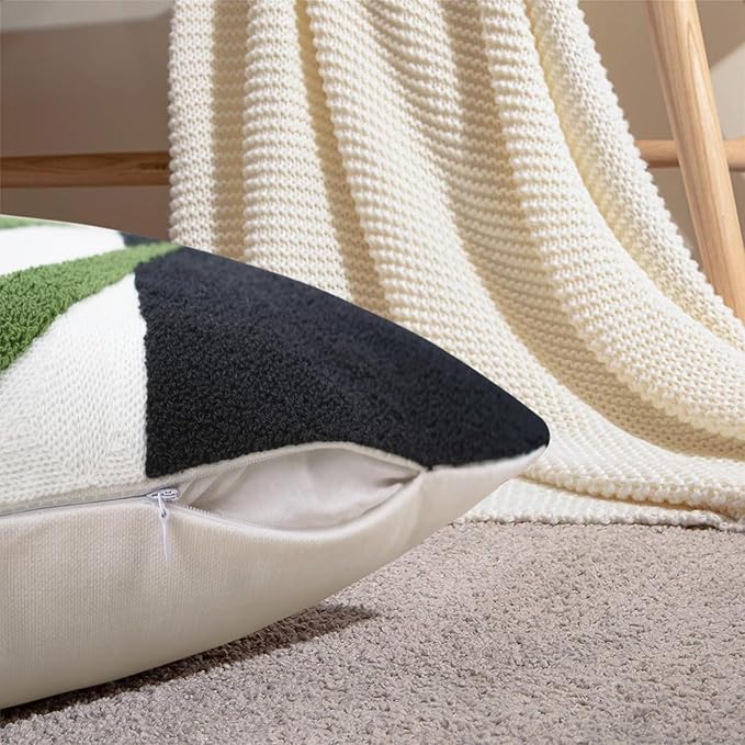 Merrycolor Boho Decorative Throw Pillow Covers Abstract Tufted Mid Century Modern Throw Pillows Leaf Sun Aesthetic Textured Pillow Cover Green Decorative Throw Pillows for Bed Couch Sofa,18x18