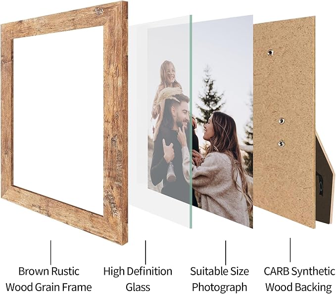 8x10 Picture Frame Set of 4, High Definition Real Glass 8 x 10 Photo Frames for Desktop Display and Wall Mounting (Distressed White+Smoke Gray+Rustic Brown+Black)