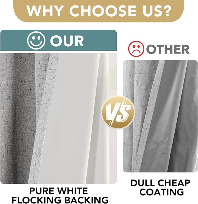 H.VERSAILTEX 100% Blackout Curtains for Bedroom Thermal Insulated Linen Textured Curtains Heat and Full Light Blocking Drapes Living Room Curtains 2 Panel Sets, 42x54 Inch, Glacier Gray