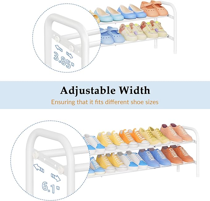 Shoe Rack 2 Tier,41.53'' Adjustable Metal Shoe Organizer for Closet, Bedroom, Entryway,Holds Up to 12 Pairs Shoes,Expandable,White
