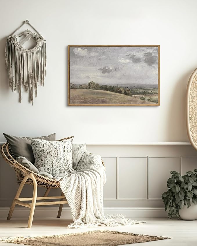 InSimSea Framed Canvas Wall Art Vintage Decor, Large Farmhouse Nature Scenery Clouds Valley Grassland Pictures Prints, Classical Retro Paintings Home Decor for Living Room Bedroom Office, 16"x24"