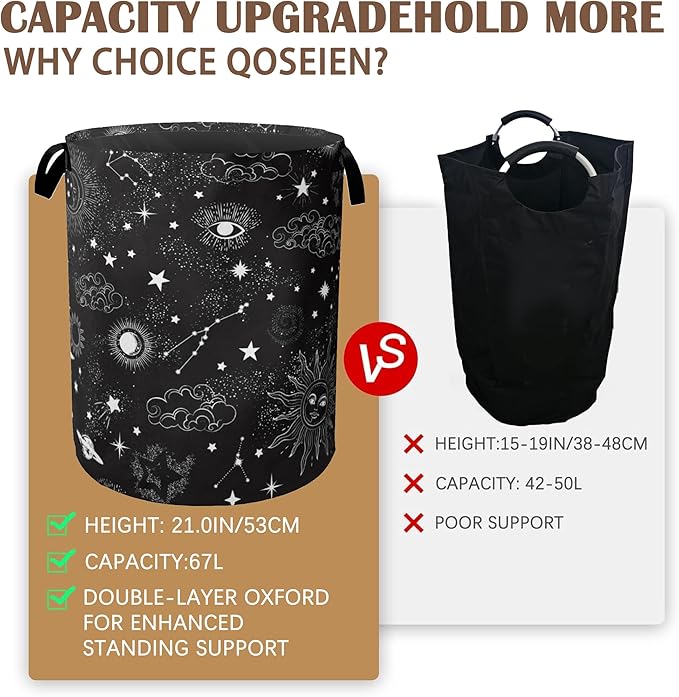 Mystical Sky Collapsible Laundry Baskets,Sun Stars Laundry Hamper,Storage Basket with Handles for Bathroom Bedroom College Dormitory Living Room Nursery Organizer 16"x20"