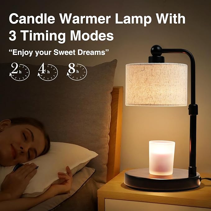 Candle Warmer Lamp with Timer, Dimmable Candle Wax Warmer, Height Adjustable Electric Candle Lamp Warmer with 2 Bulbs, Birthday Gifts for Women Her, Mom Gifts Idea, Vintage Home Decor for Bedroom