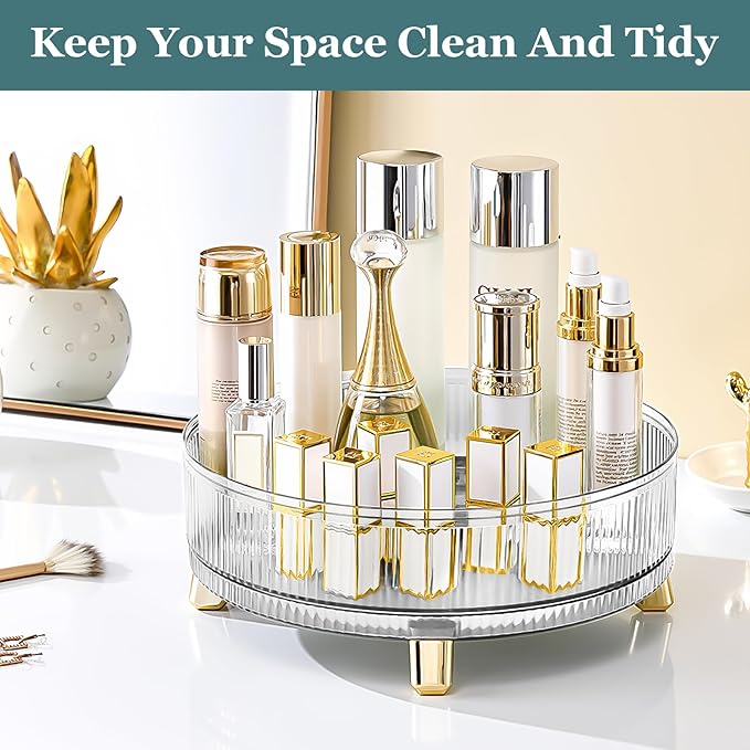 Acrylic Lazy Susan Organizer, 11" Turntable Organizer for Kitchen Cabinet Tabletop Bathroom, Smooth Rotating Acrylic for Dining Table Pantry Spice Rack, 1-Tier Plastic Clear