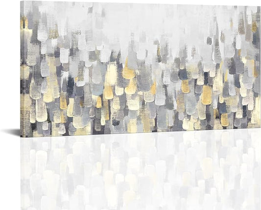 LoveHouse Abstract Canvas Wall Art Grey Gold Painting Pictures Prints Yellow and Grey Artwork Artwork Posters