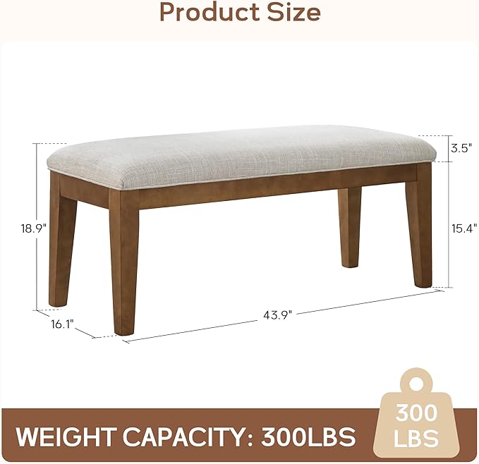 HUIMO Upholstered Entryway Bench for Bedroom for End of Bed, Dining Bench with Padded Seat for Kitchen, Living Room, Fabric Solid Wood (Beige)