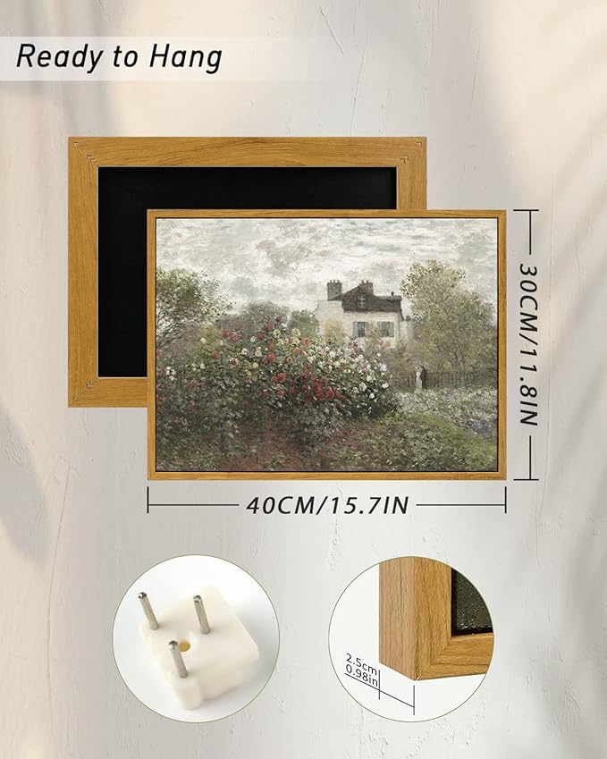 InSimSea Framed Canvas Wall Art Vintage Decor, Classical Home Room Decor The Artist's Garden in Argenteuil by Claude Monet, Kitchen Office Farmhouse Bathroom Decor Wall Art, 12"x16"