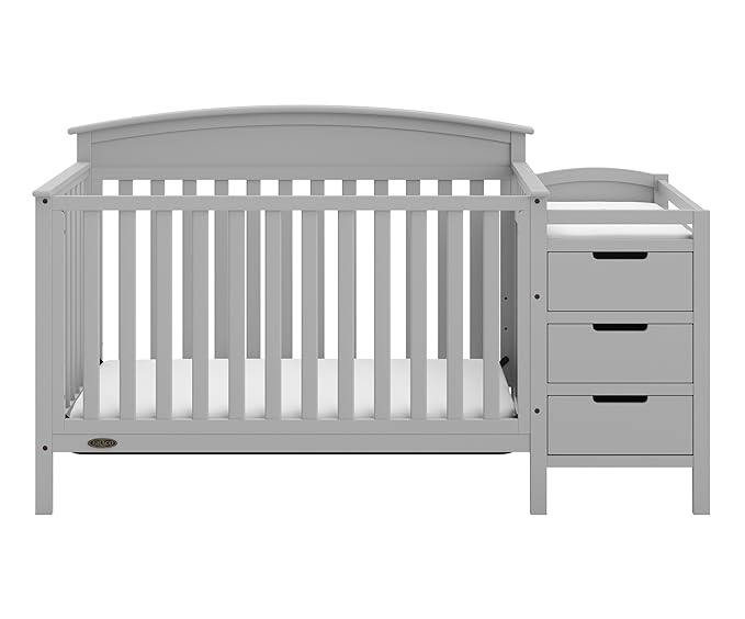 Graco Benton 4-in-1 Convertible Crib and Changer (Pebble Gray) – GREENGUARD Gold Certified, Crib and Changing -Table Combo, Water-Resistant Changing Pad, Converts to Toddler Bed, Daybed