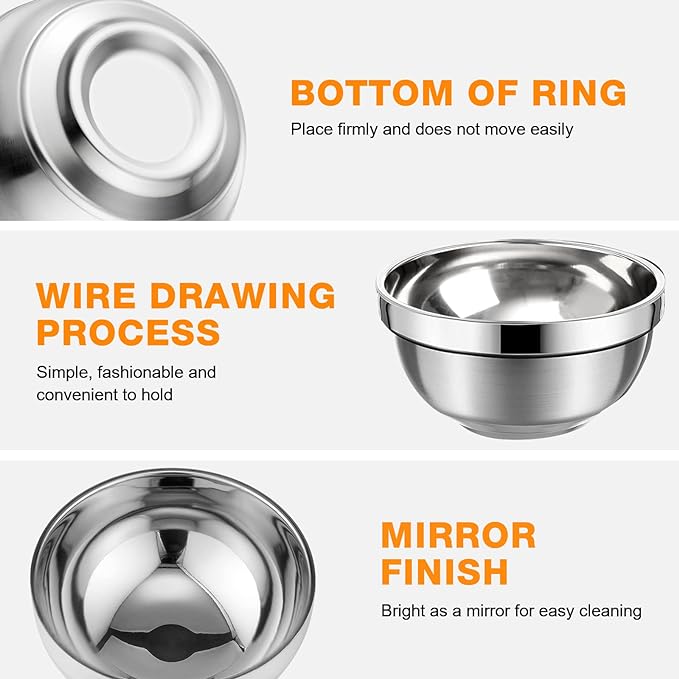 20 Pack Stainless Steel Bowls Set, 17 oz Double Walled Insulated Metal Bowl Bulk for Rice Soup Ice Cream Snacks Salad Cereal Sauces Serving, Easy to Clean, Stackable, 5.1 x 2.6 Inch