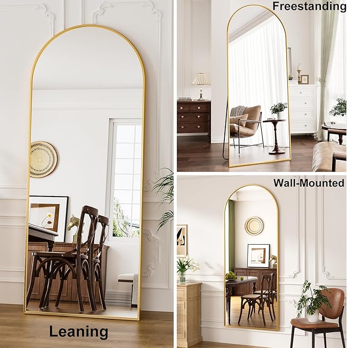 Full Length Mirror, 71"x30" Arched Floor Length Mirror, Oversized Standing Mirror, Hanging or Leaning Against Wall Mounted Mirrors, Large Full Body Mirrors with Aluminum Frame for Bedroom (Gold)