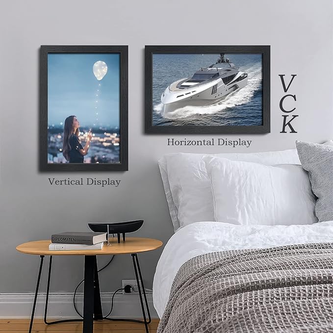 VCK 12x18 Poster Frame Set of 4 - Black, Gallery-Quality Wood Picture Frames, 1.1-Inch Wide Border, Polished Plexiglass, Vertical or Horizontal Wall Display for Photo/Art/Prints, Black