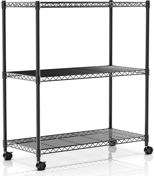 HealSmart 3-Tier Heavy Duty Storage Shelves 750Lb Capacity, 24.02" D x 13.78" W x 31.98" H Shelving Unit for Pantry, Garage, Laundry and Kitchen, Black