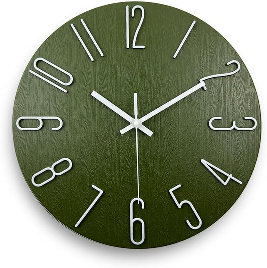 Faupugh Wall Clock 12 inch Silent Wall Clock, Battery Powered, Suitable for Home, Office, School, Kitchen, Bedroom, Living Room (Green)