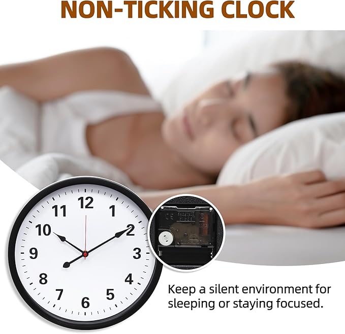 LEIKE Metal Wall Clock 14IN Black, Retro Silent Quartz Battery Operated, Decorative for Patio, Kitchen, Living Room, Bedroom, Pool