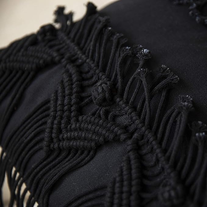 Phantoscope Macrame Cotton Handmade Symmetry 3D Crochet Woven Boho Throw Pillow Farmhouse Pillow Insert Included Decorative Cushion for Couch Sofa Black 18 x 18 inches 45 x 45 cm