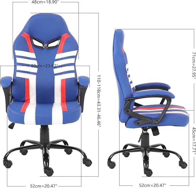 Modern-Depo Ergonomic Gaming Chair for Teenagers Juniors, High Back Swivel Racing Computer Chair, Height Adjustable Racing Gaming Chair, Soft Padded Armrest, Blue White