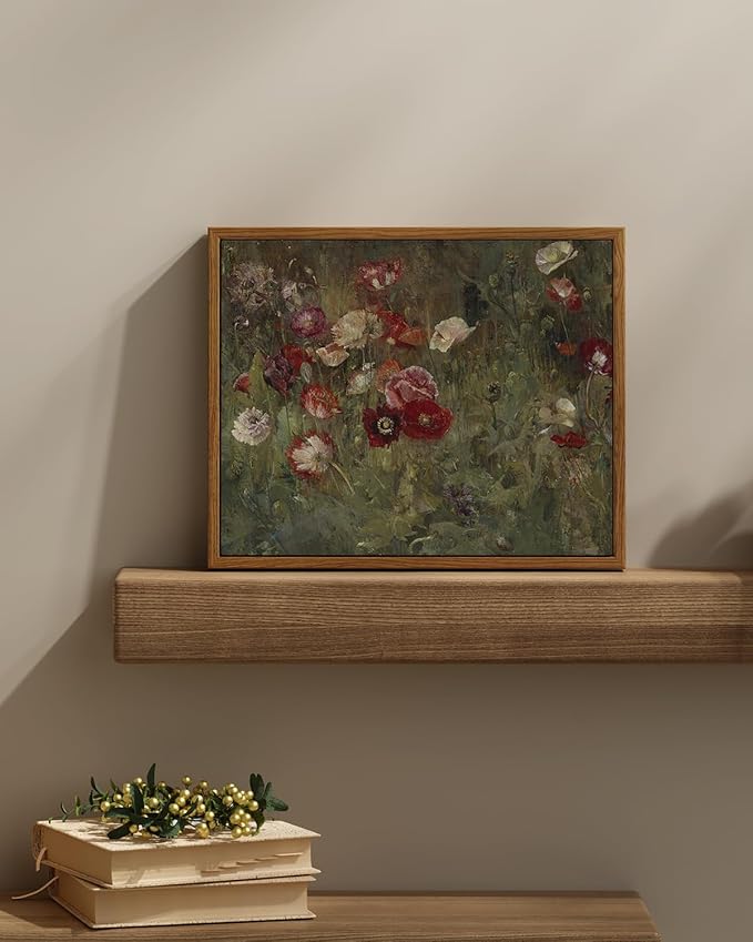 InSimSea Framed Canvas Wall Art Vintage Decor, Classical Flower Paintings Vintage Wall Art for Living Room, Retro Nature Floral Art Work Wall Decorations for Bedroom Home, 11"x14"