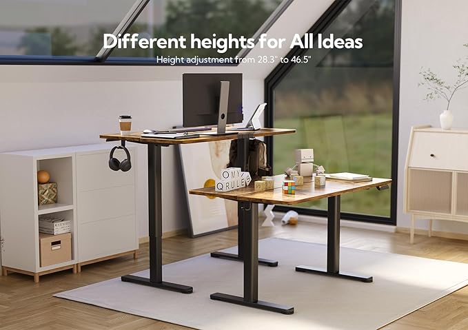 Claiks Electric Standing Desk, Adjustable Height Stand up Desk, 40x24 Inches Sit Stand Home Office Desk with Splice Board, Black Frame/Rustic Brown Top