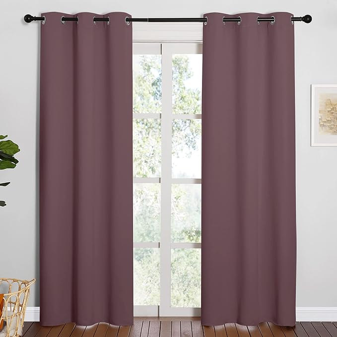 NICETOWN 84 inches Blackout Curtains for Office and Theater, Dry Rose, 1 Pair, 42 inches Wide, Thermal Insulated Solid Grommet Drapes for Living Room