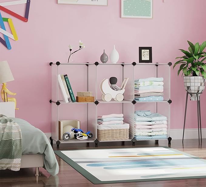 AWTATOS Closet Organizer 6 Cube Closet Storage Shelves DIY Stackable Clothes Storage Organizer Shelving for Closet Bedroom, Home, Translucent