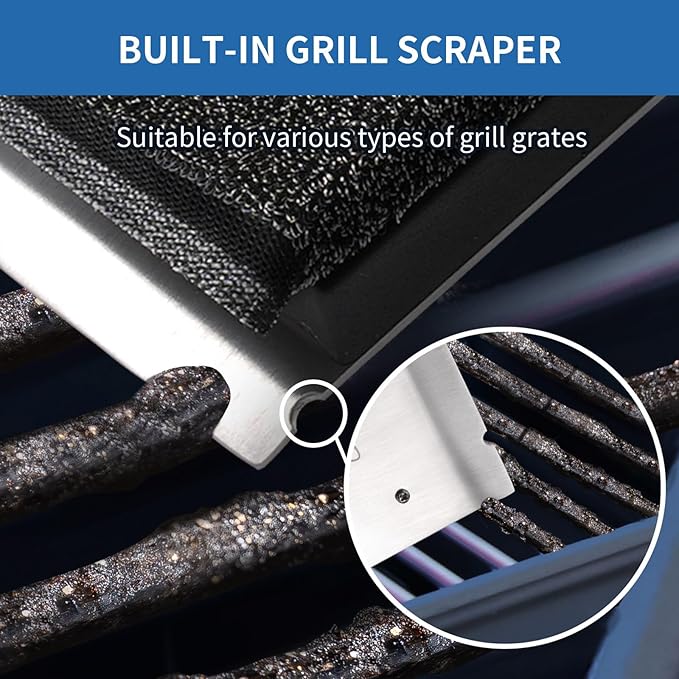 Grill Brush Bristle-Free, with Replaceable Head & Wooden Handle – Safe, Heat-Resistant BBQ Cleaner for All Grill Types (Cast Iron, Stainless Steel, Gas, Charcoal)
