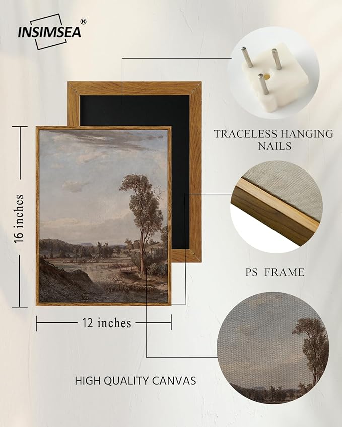 InSimSea Framed Wall Art for Living Room Classical Landscape Canvas Wall Decor Rustic Countryside Scenery Artworks Canvas Print Framed Bathroom Pictures Wall Decorations Farmhouse Office 12x16in