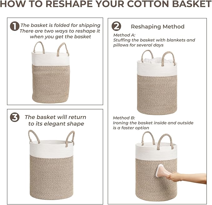 INDRESSME Tall Wicker Laundry Basket, Large Woven Clothes Hamper for Bedroom, Bathroom, Living room, Tall Nursery Hamper for Blankets, Toys, 16 x 20 inches White & Brown