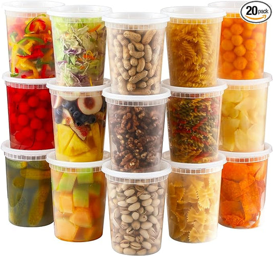 AOZITA 20 Sets 32 oz Plastic Deli Food Containers With Lids, Airtight Food Storage Containers, Freezer/Dishwasher/Microwave Safe, Soup Containers For Takeout Meal Prep Storage