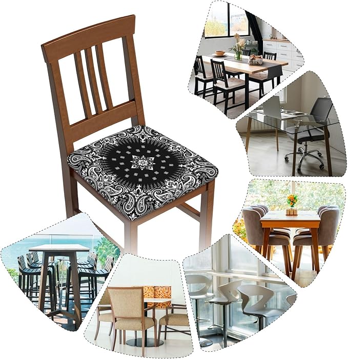 Seat Covers for Dining Room Chairsset of Set of 4, Abstract Paisley Silk Scarf Pattern Style Stretch Chair Seat Covers Cushion Slipcovers for Kitchen Office