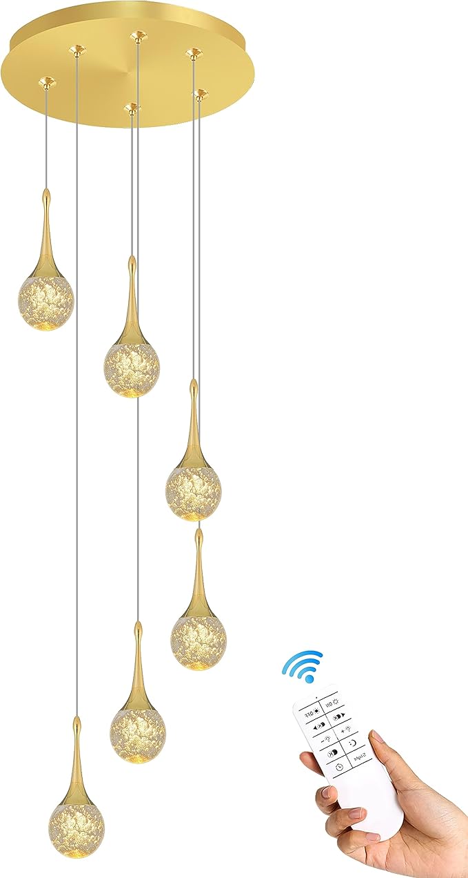 Flashing God 6-Lights Gold Chandeliers Crystal Bubble Teardrop Chandelier 70'' High Ceiling Foyer Entrance Chandeliers Creative Bar Ceiling Light Dimmable 2700K 4500K 6000K