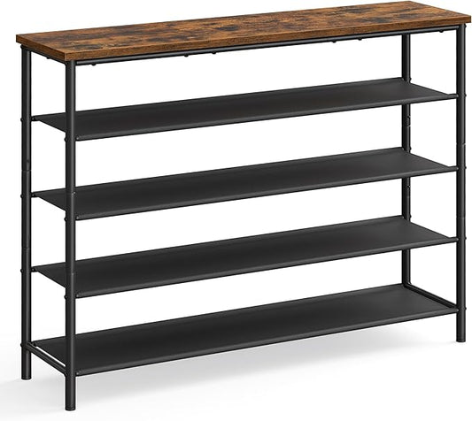 VASAGLE Shoe Rack, 5-Tier Shoe Storage Organizer for Entryway and Closet, Holds 20-24 Pairs of Shoes, 4 Fabric Shelves, Steel Frame, Industrial, Rustic Brown and Black ULBS136B01
