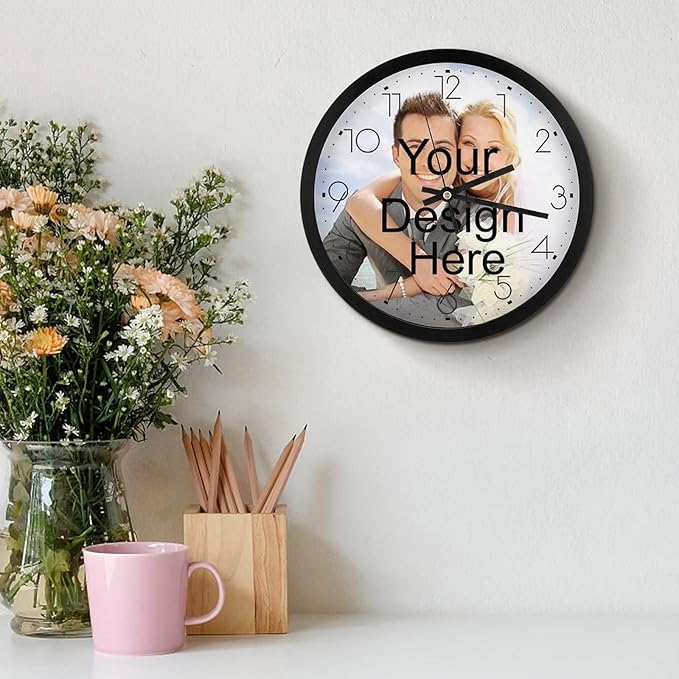 Custom Wall Clock, Personalized Wall Clock with Photo/Image Text Non-Ticking Clock Silent Customized Digital Wall Clocks Customized Gift for Living Room Kitchen Bathroom Home Decor 10''